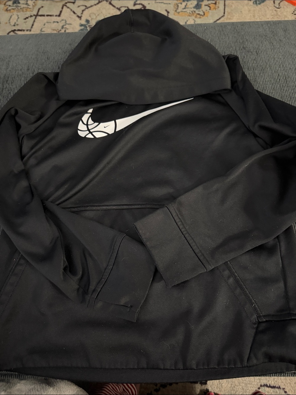 Nike Black Hoodie with White Basketball Swoosh